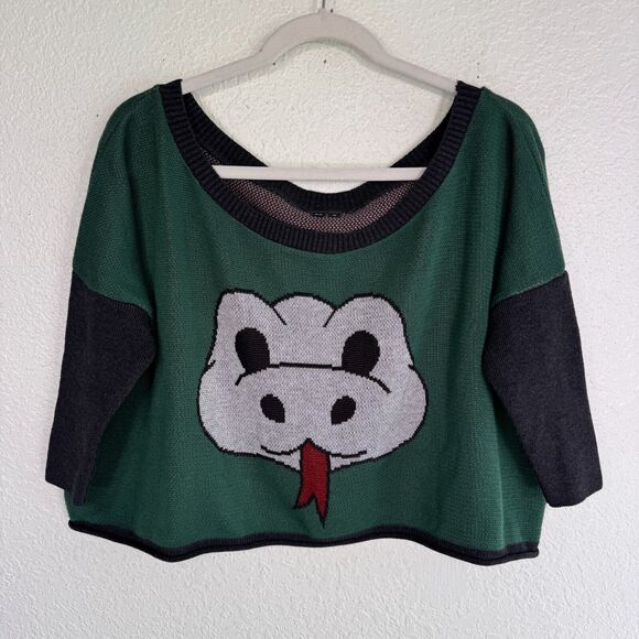 Elhoffer Sweater Womens XS Small Snake Slytherin Oversize Crop Costume Cosplay - Picture 1 of 11